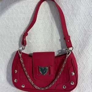 Red Shoulder Purse with Heart Accents